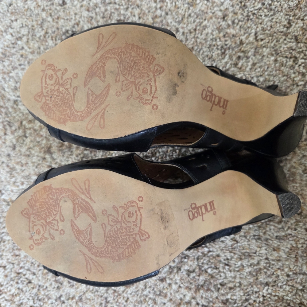 Indigo Black Cutout Leather High Heel Sandals - Picture 2 of 4